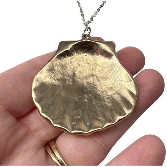 J. Jill Shell Necklace Island Air Pendant Mixed Metal Gold Silver Scallop Ocean - Picture 10 of 14